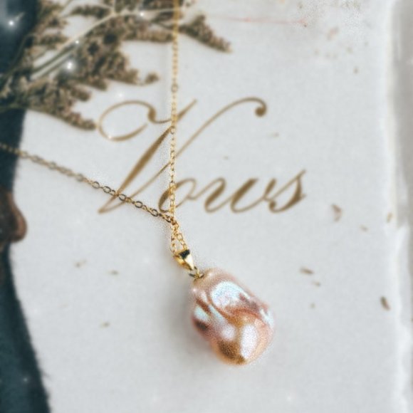 Gold Vermeil Natural Baroque Pearl Necklace Silver Genuine Pearl Pendant for Her - Picture 1 of 10
